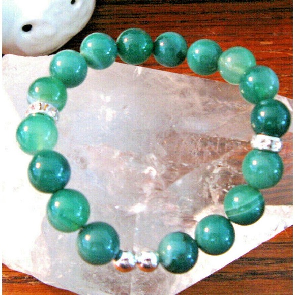 New Natural Green Agate Crystal Cuff Bracelet w/ Sparkle Beads - Picture 5 of 6